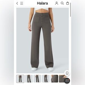 HALARA Gray High-Waist Wide Leg Pants with Button Front